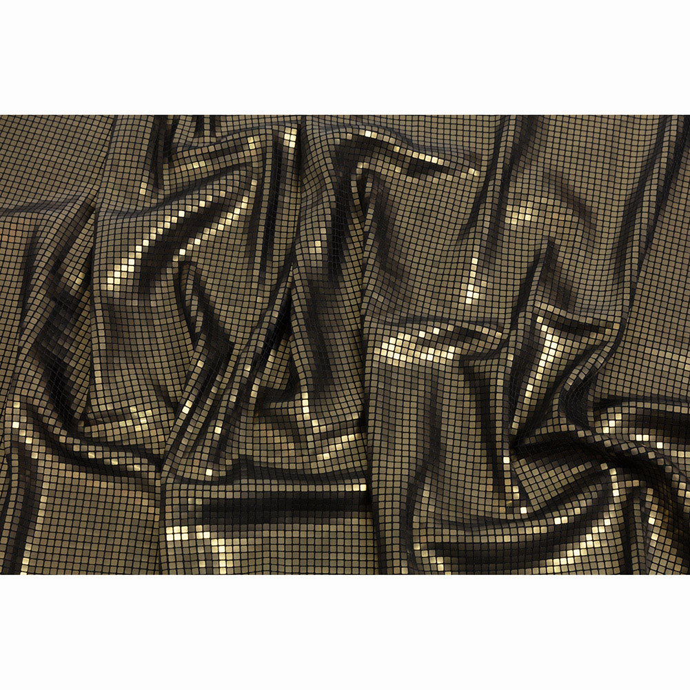 Squares Foiled Stretch Polyester Knit - Olive and Metallic Black - Heidi Collection - Full