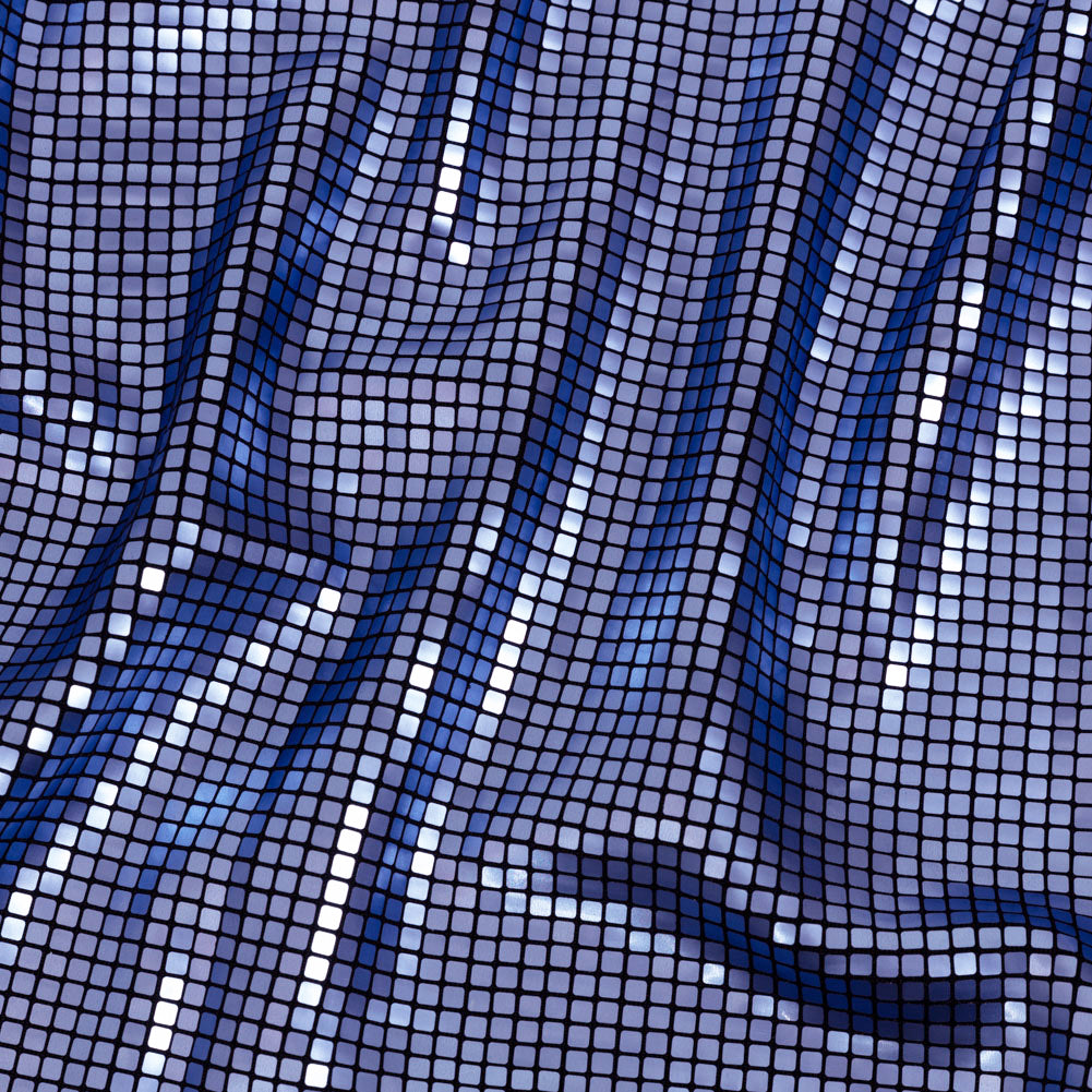Squares Foiled Stretch Polyester Knit - Blue and Metallic Black - Heid
