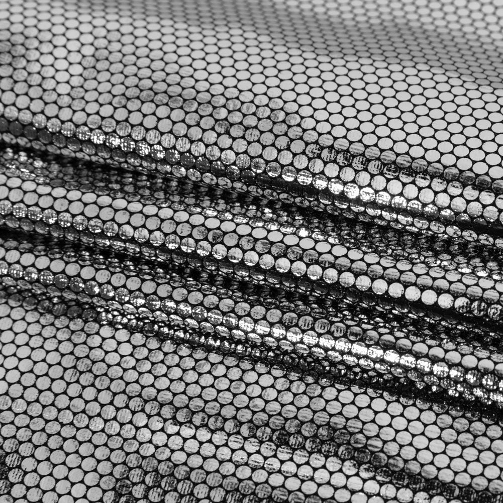 Silver Dense Polka Dots Foiled Stretch Polyester Knit