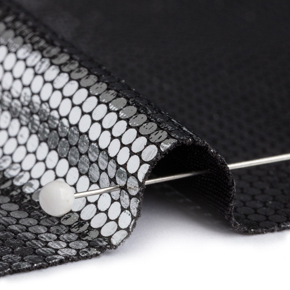 Silver Dense Polka Dots Foiled Stretch Polyester Knit