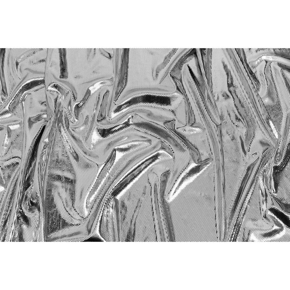 Silver Dense Polka Dots Foiled Stretch Polyester Knit