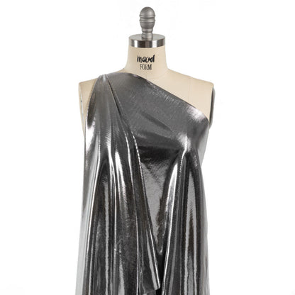 Silver Dense Polka Dots Foiled Stretch Polyester Knit