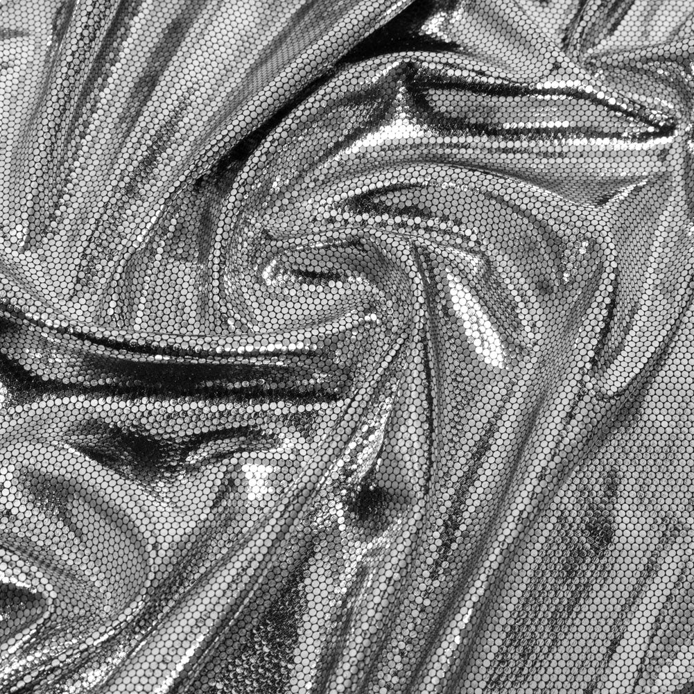 Silver Dense Polka Dots Foiled Stretch Polyester Knit