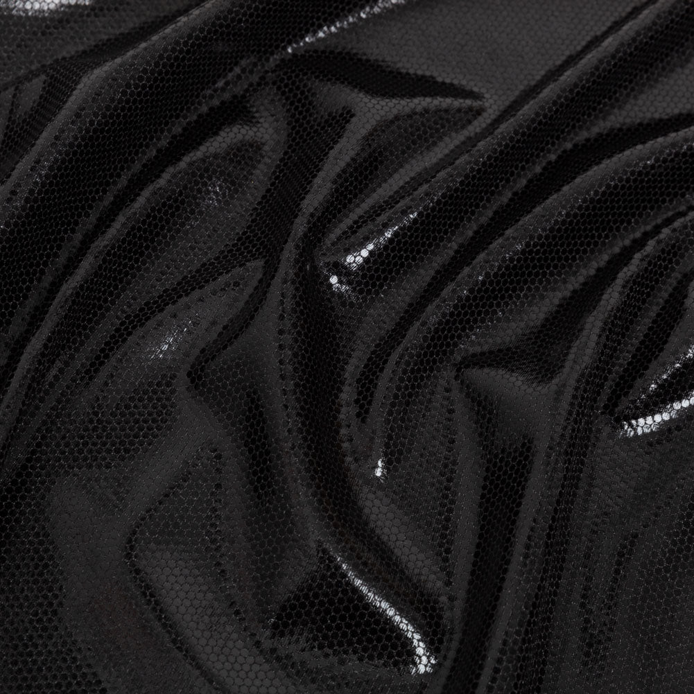 Black Dense Polka Dots Foiled Stretch Polyester Knit