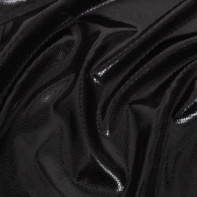 Black Dense Polka Dots Foiled Stretch Polyester Knit