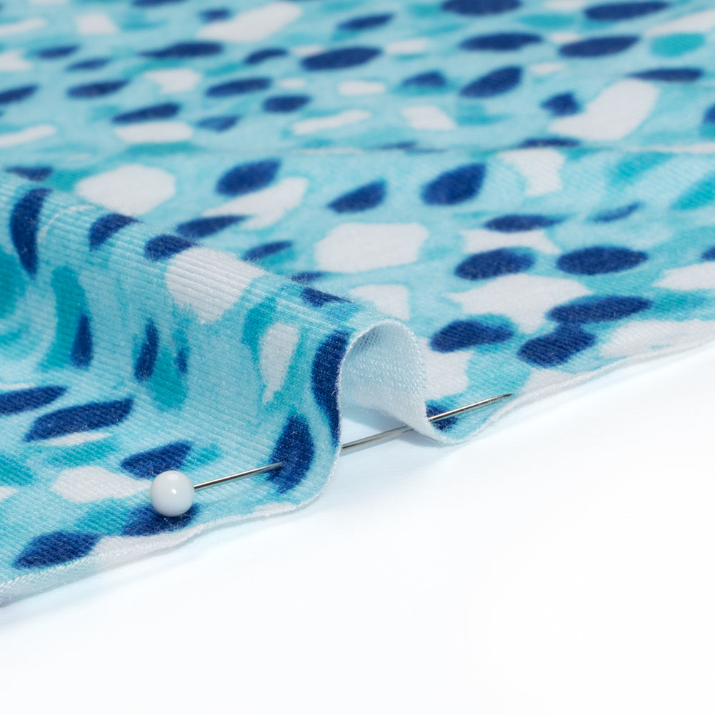 Stretch Rayon Jersey - Aqua and Cobalt Blue Spotted Detail