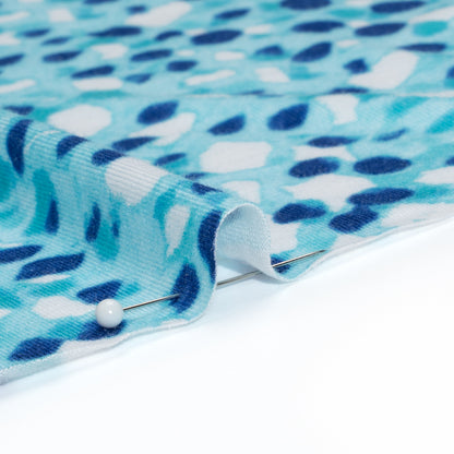 Stretch Rayon Jersey - Aqua and Cobalt Blue Spotted Detail