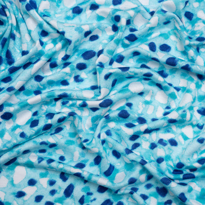 Stretch Rayon Jersey - Aqua and Cobalt Blue Spotted