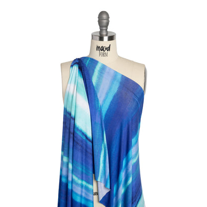 Stretch Rayon Jersey - Blue and Seafoam Soft Stripes Drape