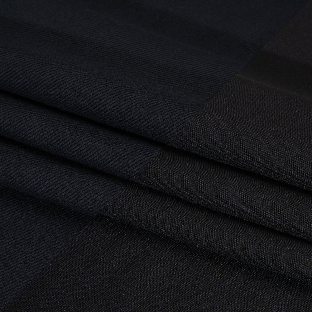 Stretch Cotton and Nylon Twill French Terry Knit - Black and Midnight Folded