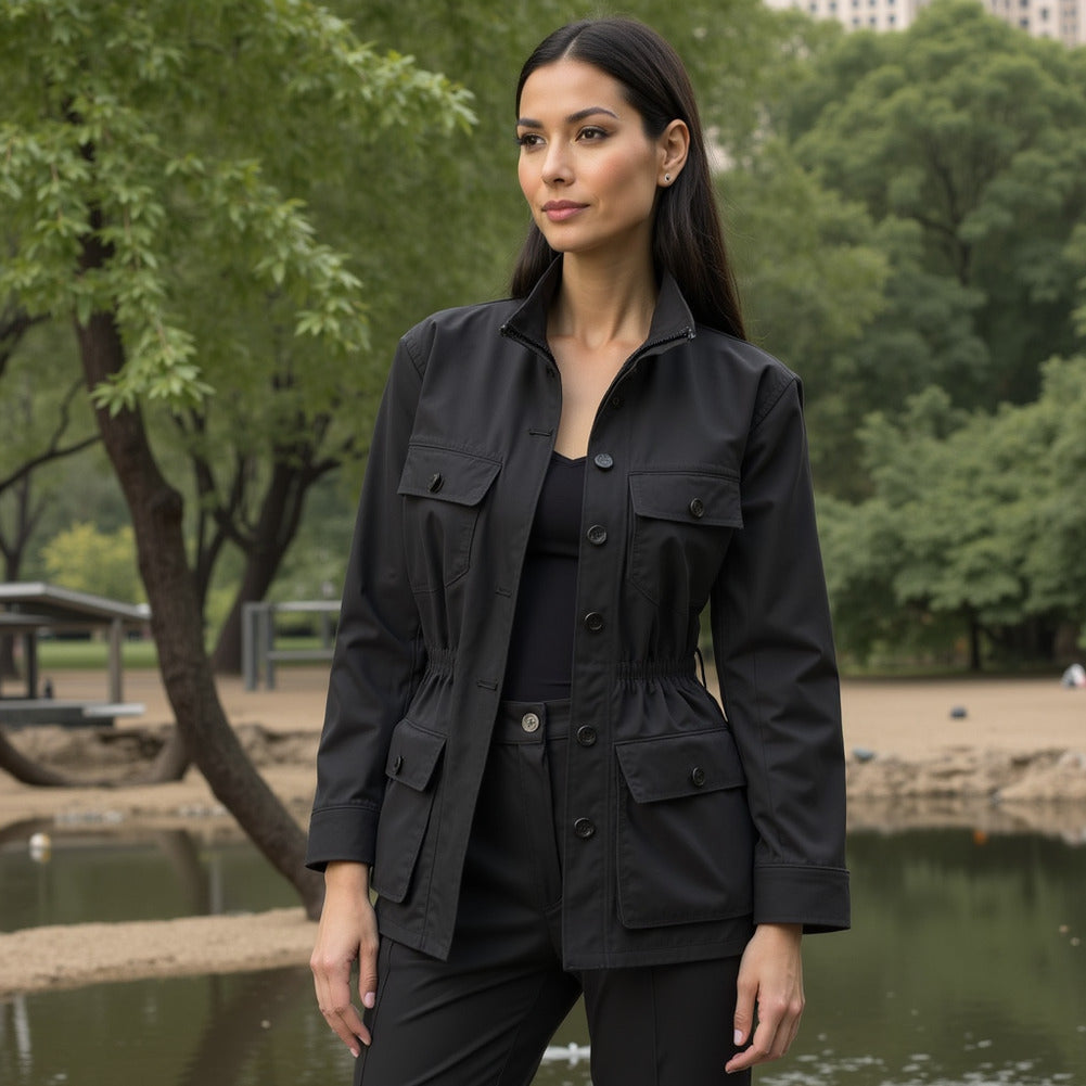 Carbon Brushed Stretch Khaki Twill - Black - Averill Collection - Editorial