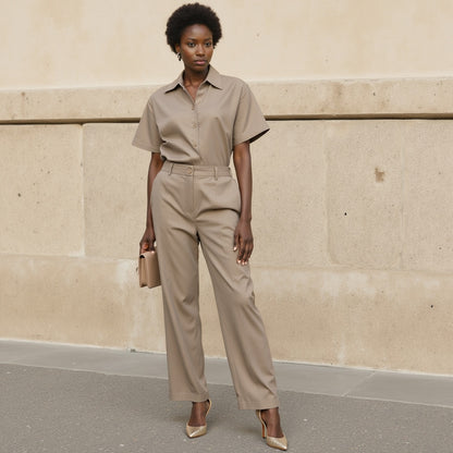 Carbon Brushed Stretch Khaki Twill - Warm Gray - Averill Collection - Editorial