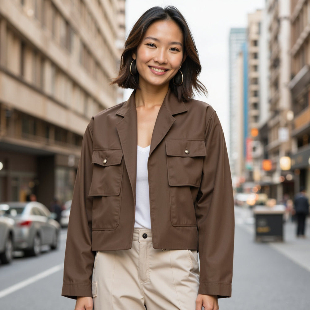 Carbon Brushed Stretch Khaki Twill - Coffee Bean Brown - Averill Collection - Editorial