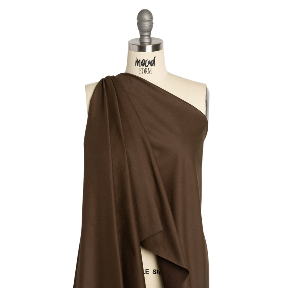 Carbon Brushed Stretch Khaki Twill - Coffee Bean Brown - Averill Collection - Drape