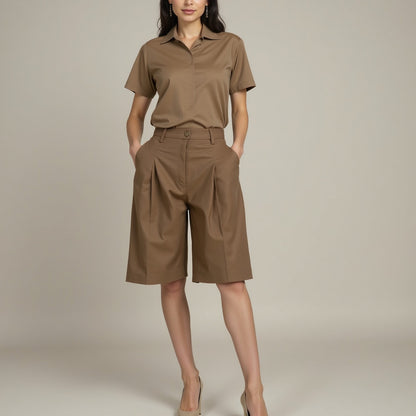 Carbon Brushed Stretch Khaki Twill - Dark Beige - Averill Collection