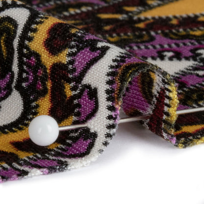 Pink, Purple and Black Paisley Stripes with Geometric Borders Printed Silk Jersey Folded