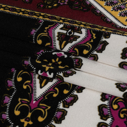 Pink, Purple and Black Paisley Stripes with Geometric Borders Printed Silk Jersey Full