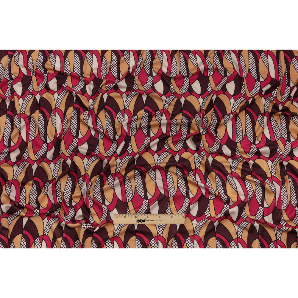 Peach, Eggplant and Magenta Retro Ovals Silk Jersey Drape