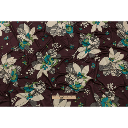 Chocolate, Teal and Cream Floral Silk Jersey Drape