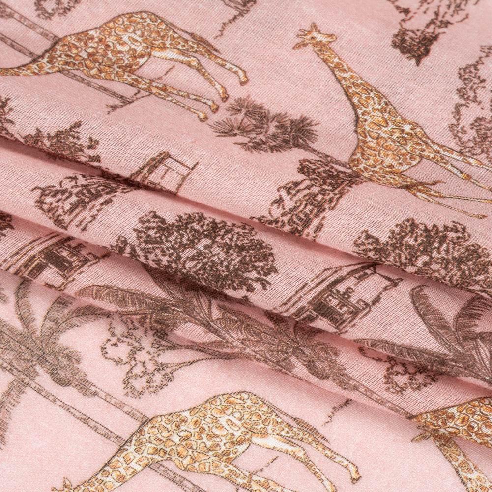 Cotton Gauze - Pink Giraffes and Palm Trees - Mood Exclusive Nairobi Neighbors Print Folded