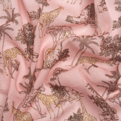 Cotton Gauze - Pink Giraffes and Palm Trees - Mood Exclusive Nairobi Neighbors Print