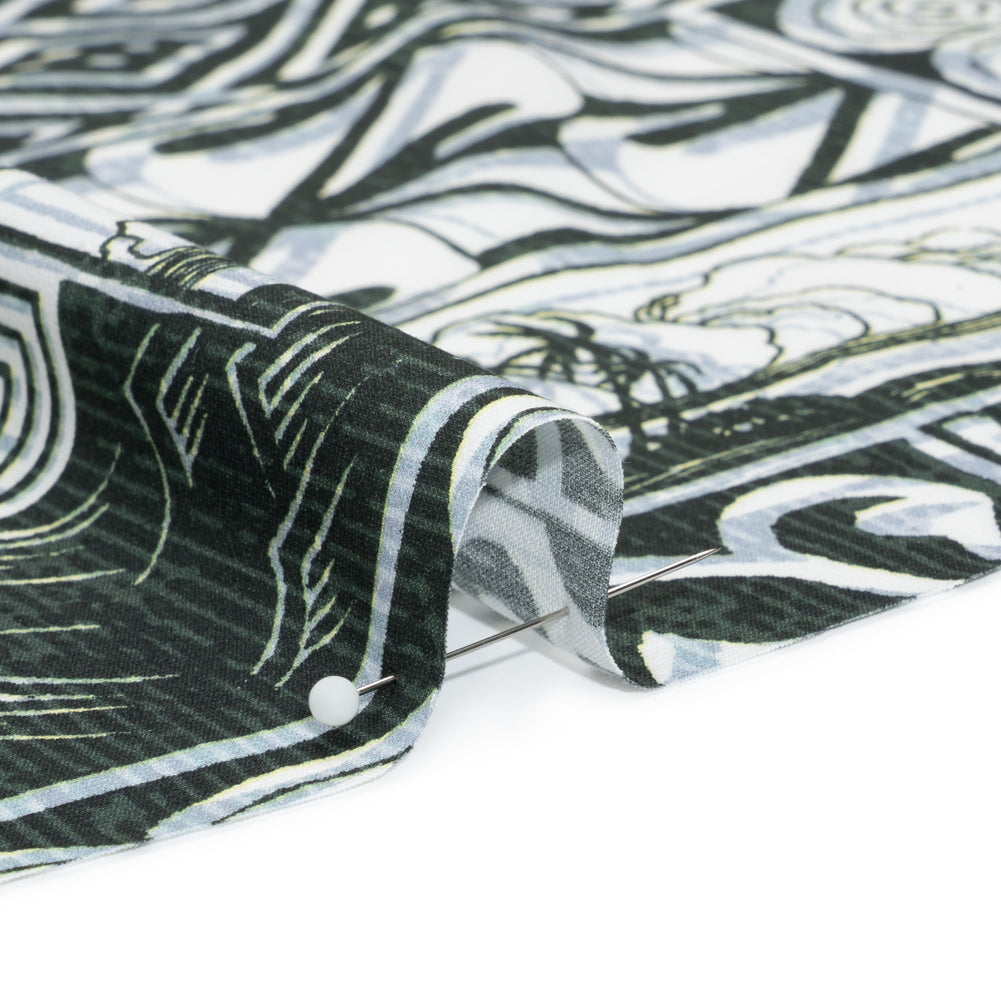 Viscose Woven Print - Black, White and Pale Blue Leaf and Geometric Patchwork - Mood Exclusive Mahiole of Maui Folded