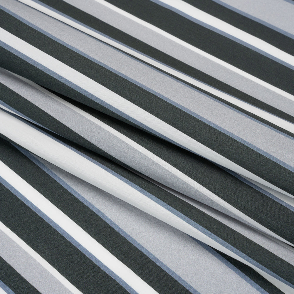 Cotton Poplin Print - Charcoal, Gray and Gray-Blue Stripes - Mood Exclusive Grayscale Stripes Folded