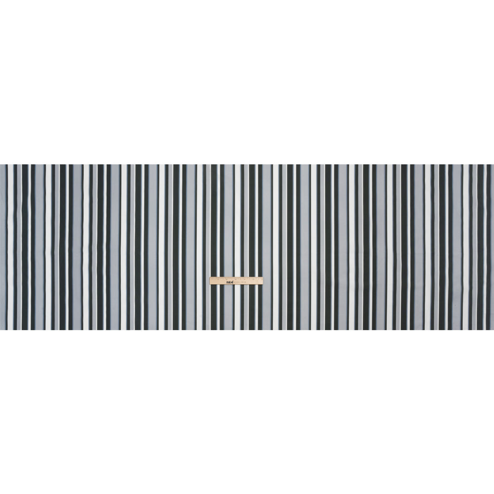 Cotton Poplin Print - Charcoal, Gray and Gray-Blue Stripes - Mood Exclusive Grayscale Stripes Full