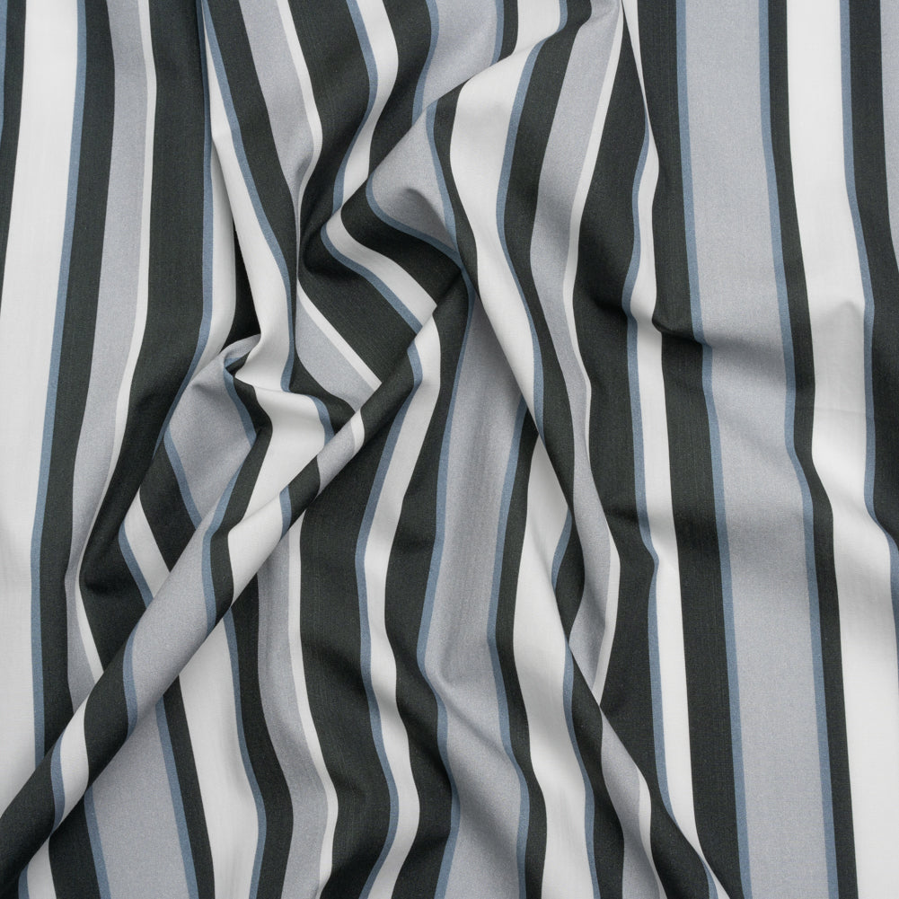 Cotton Poplin Print - Charcoal, Gray and Gray-Blue Stripes - Mood Exclusive Grayscale Stripes