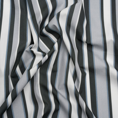 Cotton Poplin Print - Charcoal, Gray and Gray-Blue Stripes - Mood Exclusive Grayscale Stripes