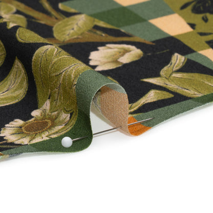 Sustainable Viscose Crepe Panel - Green and Brown Checks and Floral Patchwork - Mood Exclusive Earth's Gifts Folded