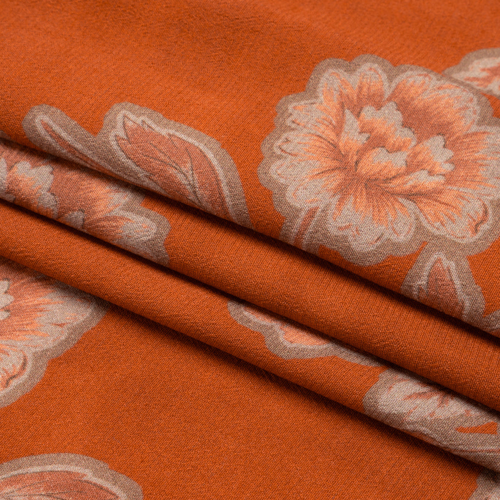 Sustainable Viscose Crepe Print - Beige, Peach and Red Floral - Mood Exclusive Saffron Lawn Full
