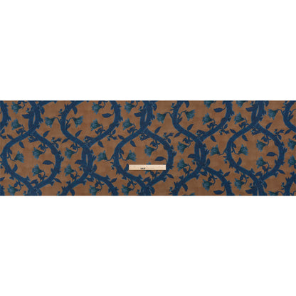 Sustainable Viscose Crepe Print - Blue and Brown Floral Ogee Lattice - Mood Exclusive Intertwined Vines Drape