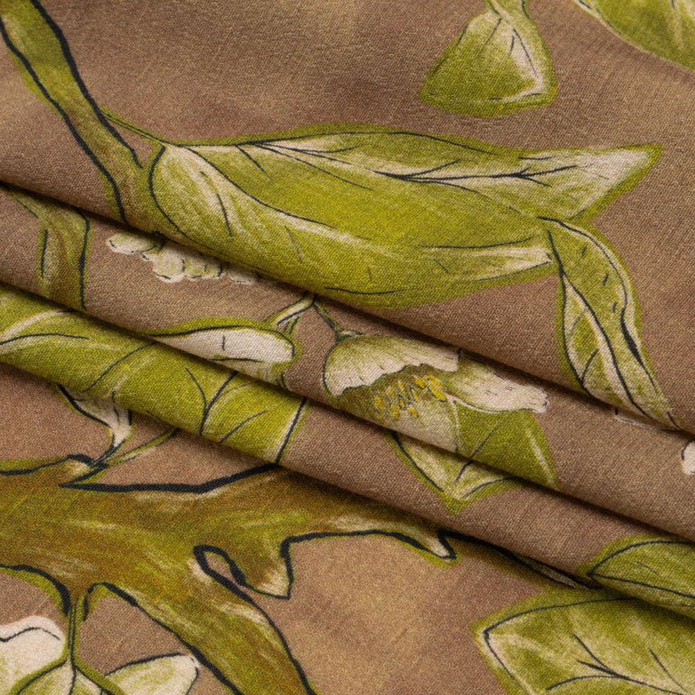Sustainable Viscose Crepe Print - Brown and Leaf Green Floral - Mood Exclusive Dolomite Daisies Full
