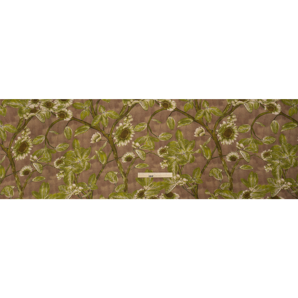 Sustainable Viscose Crepe Print - Brown and Leaf Green Floral - Mood Exclusive Dolomite Daisies Drape