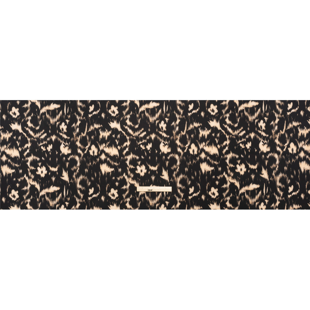 Stretch Polyester Woven Print - Black Floral Ikat - Mood Exclusive Flowers and Felines Full