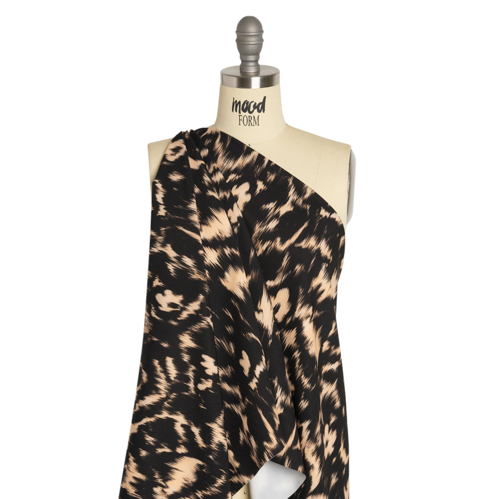 Stretch Polyester Woven Print - Black Floral Ikat - Mood Exclusive Flowers and Felines Drape
