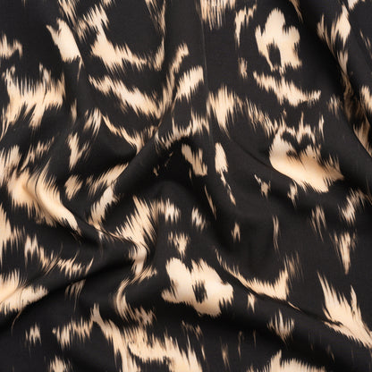 Stretch Polyester Woven Print - Black Floral Ikat - Mood Exclusive Flowers and Felines