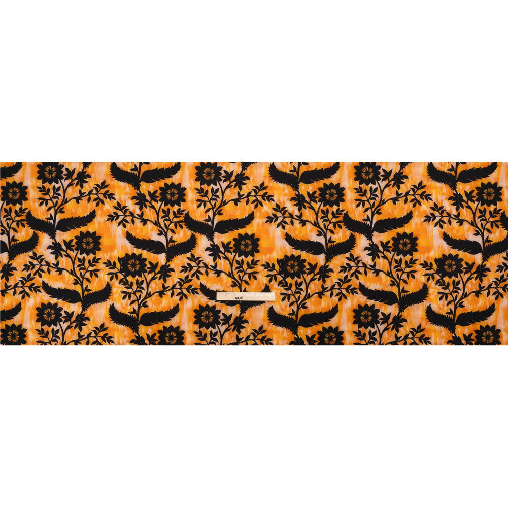 Stretch Polyester Woven Print - Yellow Florals on Abstract Ikat - Mood Exclusive Rambling Brambles Full