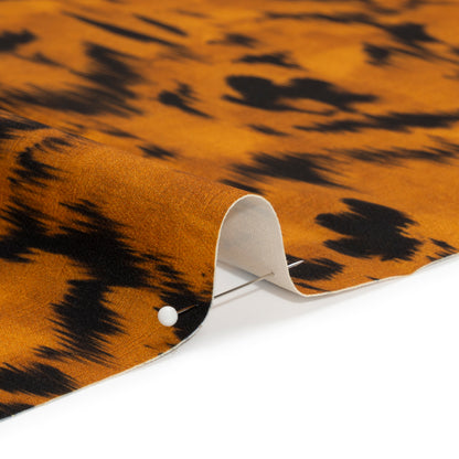 Stretch Polyester Woven Print - Burnt Orange Floral Ikat - Mood Exclusive Flowers and Felines Detail