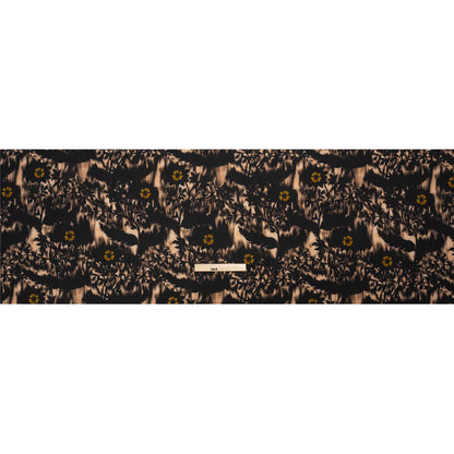 Stretch Polyester Woven Print - Black Florals on Abstract Ikat - Mood Exclusive Rambling Brambles Full