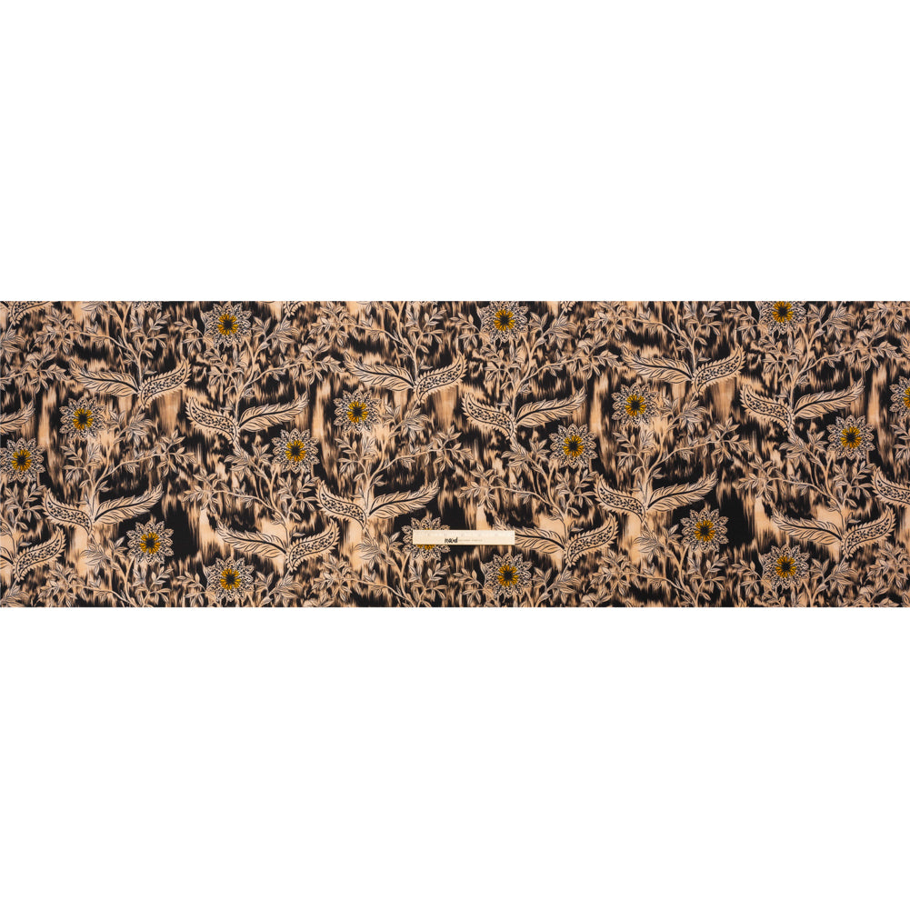 Stretch Polyester Woven Print - Beige Florals on Abstract Ikat - Mood Exclusive Rambling Brambles Full