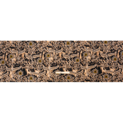 Stretch Polyester Woven Print - Beige Florals on Abstract Ikat - Mood Exclusive Rambling Brambles Full