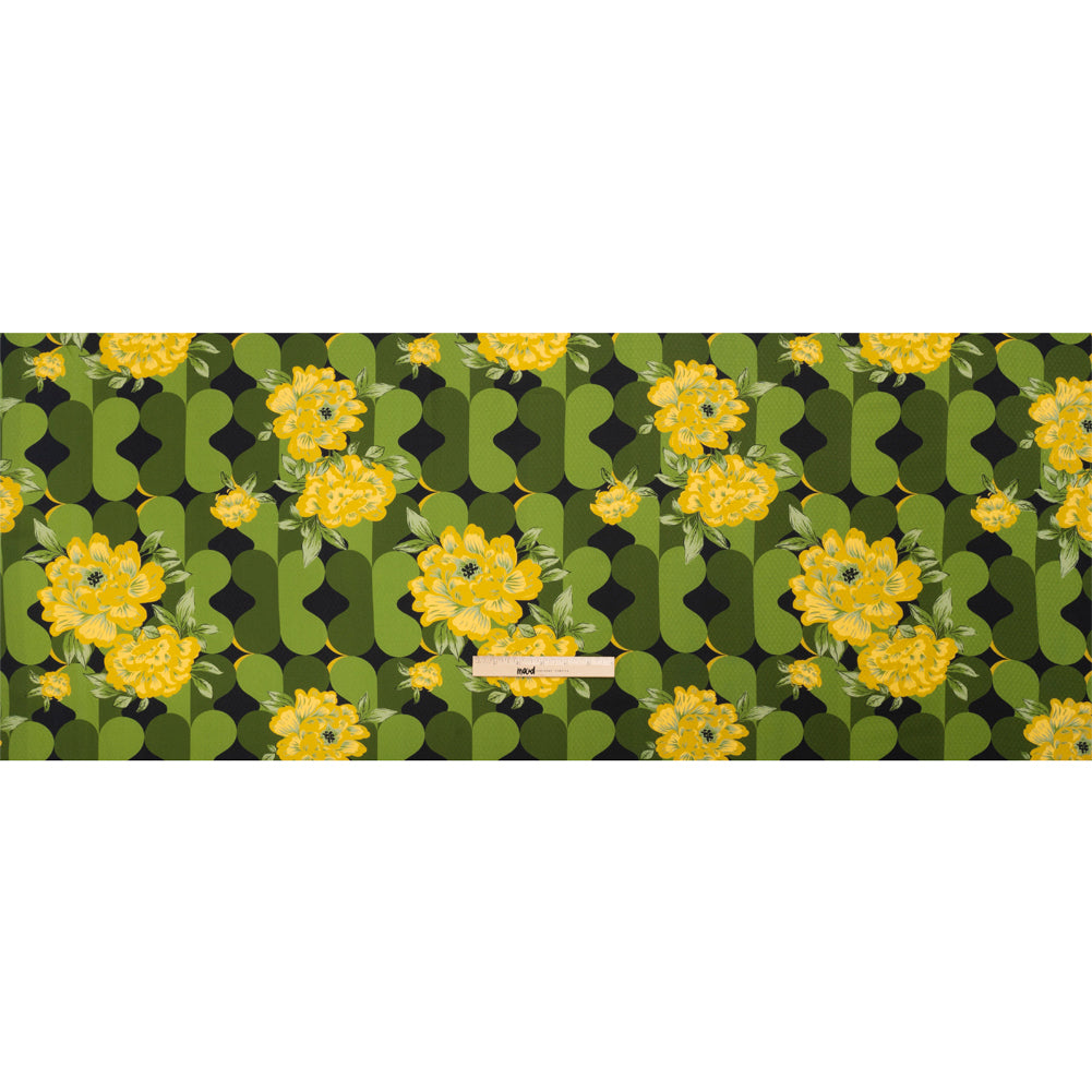 Sustainable Viscose Floral Jacquard Print - Green, Yellow and Black Floral and Abstract - Mood Exclusive Hip Hydrangea Full