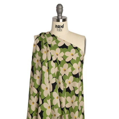 Sustainable Viscose Floral Jacquard Print - Green, White and Black Floral - Mood Exclusive Jonesing for Daisy Drape