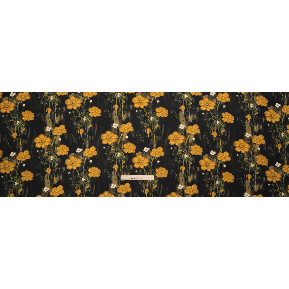 Sustainable Viscose Floral Jacquard Print - Dark Yellow, Olive Green and Black Floral - Mood Exclusive Marsh Song Full