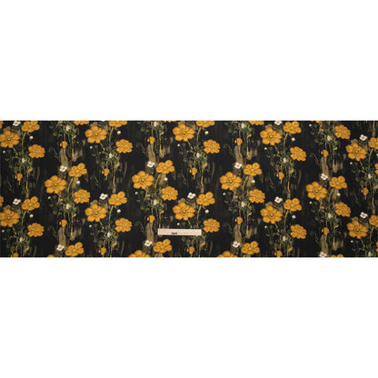 Sustainable Viscose Floral Jacquard Print - Dark Yellow, Olive Green and Black Floral - Mood Exclusive Marsh Song Full
