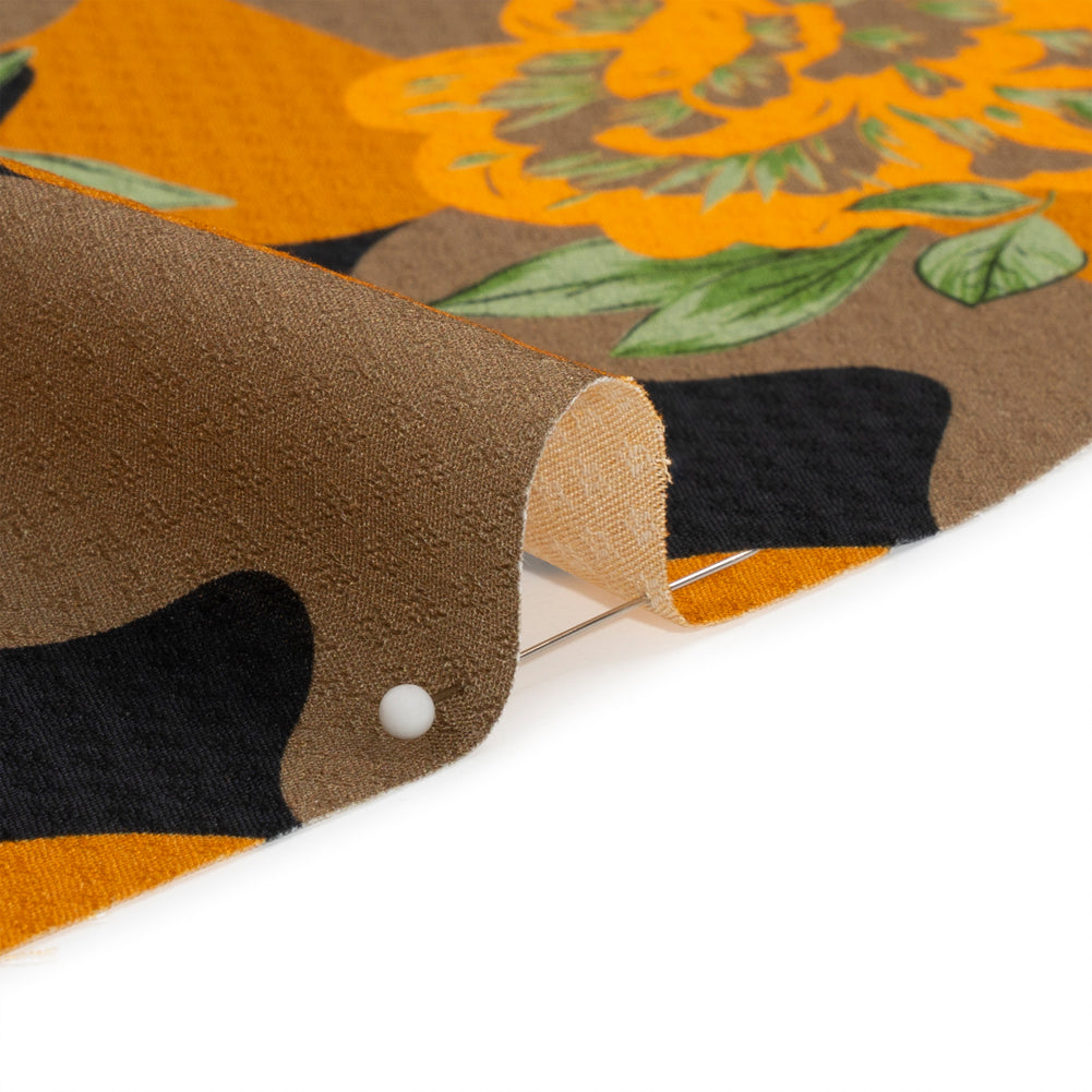 Sustainable Viscose Floral Jacquard Print - Orange, Green and Black Floral and Abstract - Mood Exclusive Hip Hydrangea Detail