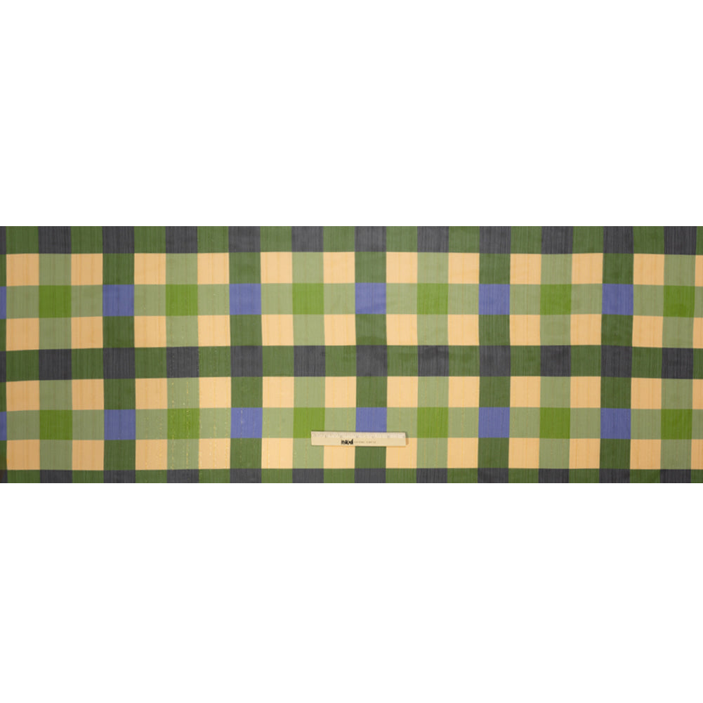 Polyester Chiffon Print with Metallic Pinstripes - Green, Blue and Yellow Plaid - Mood Exclusive Rooks and Bishops Full