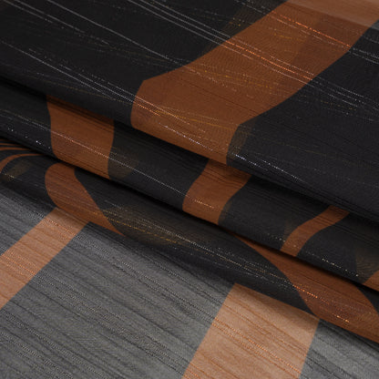 Polyester Chiffon Print with Metallic Pinstripes - Chocolate Brown and Black Abstract - Mood Exclusive Fondue Funhouse Folded
